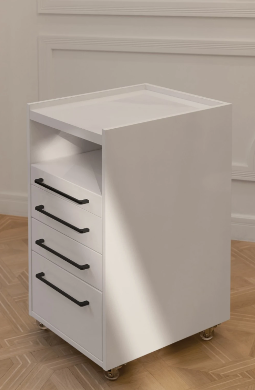 Afinia mobile podiatry cabinet with black handles