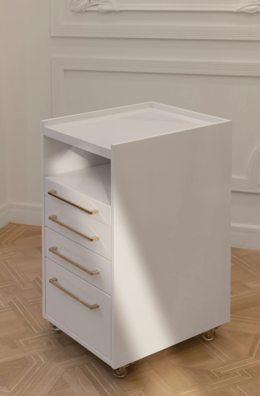 Afinia mobile podiatry cabinet with gold handles