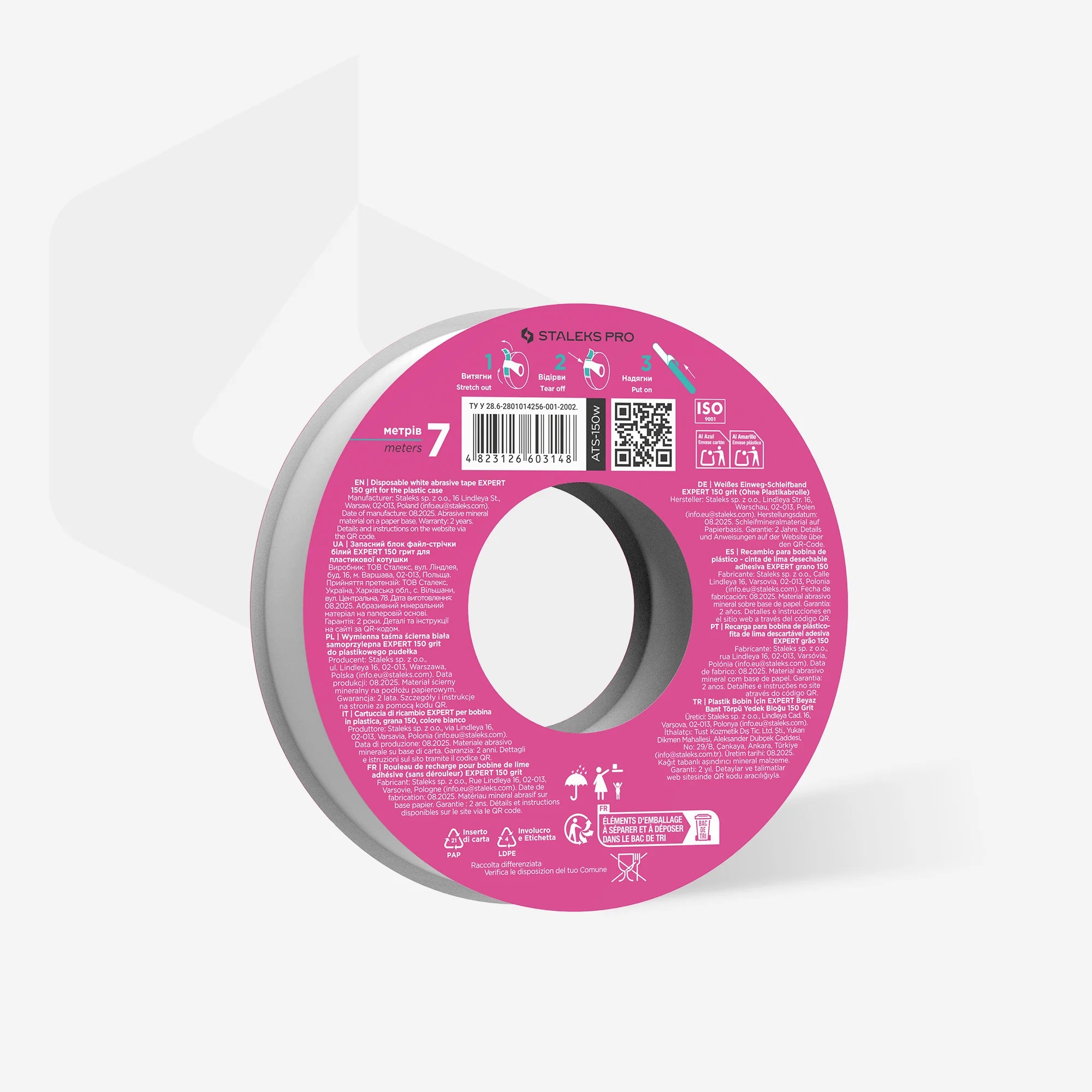 STALEKS Täienduseks vahetatav viil-lint (rull), valge ATS-150W / 1500 liiv / 7 m