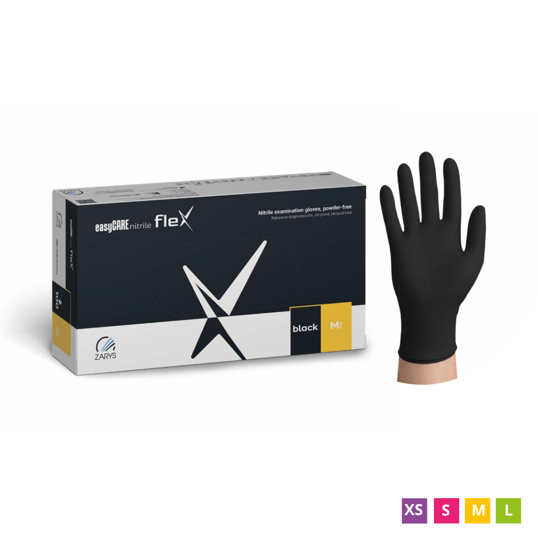 easyCARE Nitrile Flex ühekordsed nitriilkindad, puudrita, mustad, 100 tk.