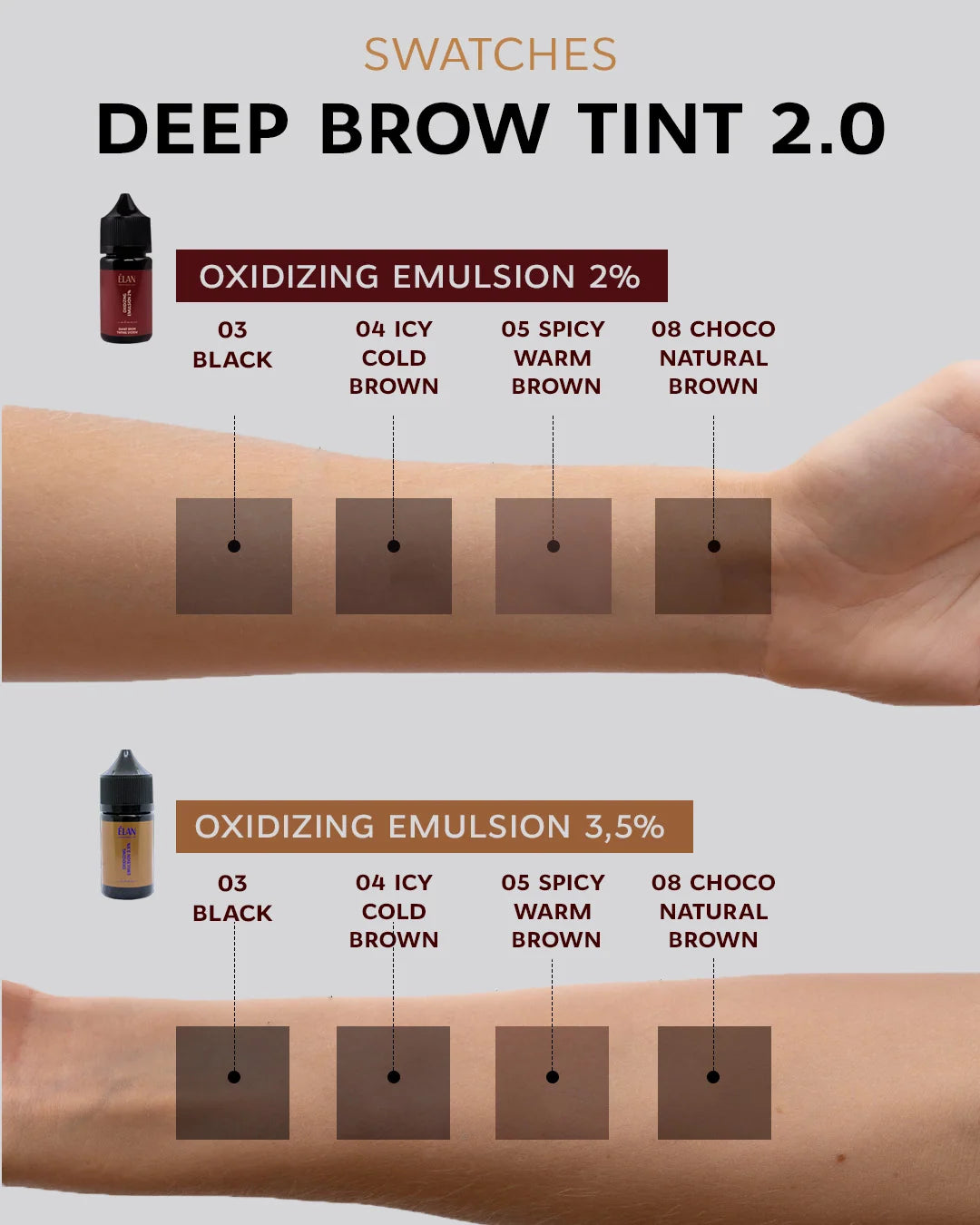 Elan Ilgstošs uzacu tonis «DEEP BROW TINT», 2.0 08 CHOCO Dabisks brūns 20ml