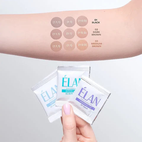 Elan geelipigmendid kulmudele ja ripsmetele oksüdeerijaga 1 tk (02 tumepruun) 5g