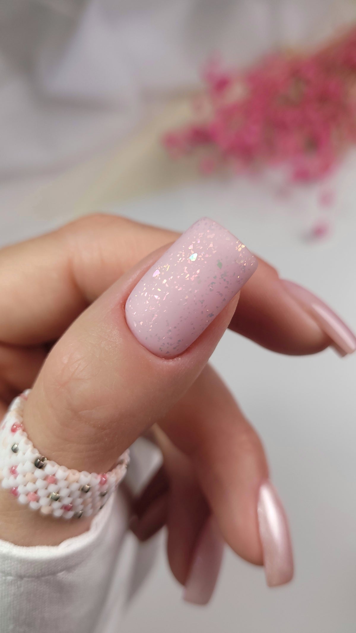 T26 Semilac UV-geellakk „Top No Wipe Matte Peach Galaxy”, 7 ml